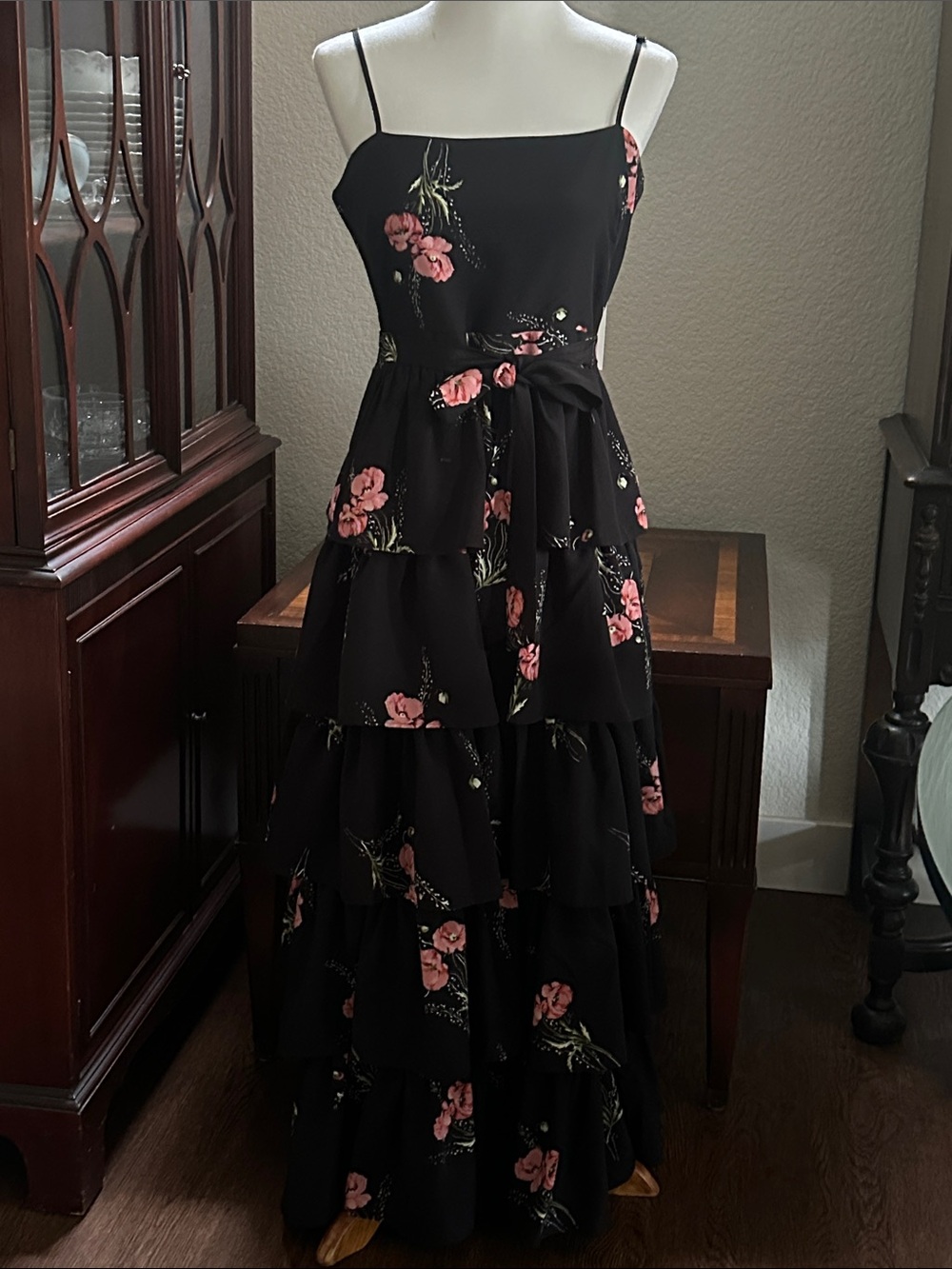 Likely Black Maxi Dress with Pink Floral Print